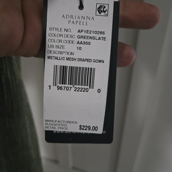 ✨ NWT Adrianna Papell Metallic Mesh Draped Gown - Greenslate - Size 10 ✨ - Picture 4 of 7